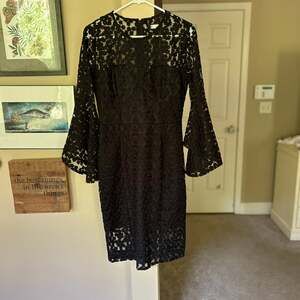 Alexia Admor Moody Boho Lace+Crochet Bell Sleeve Overlay Midi Dress Witchy Sz 6